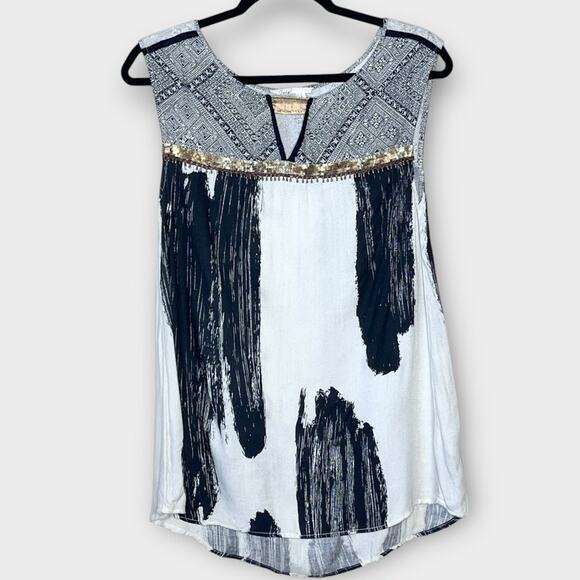 ANTHROPOLOGIE Floreat ink brushstroke tank w/sequin & bead detail size 0 - Picture 2 of 6
